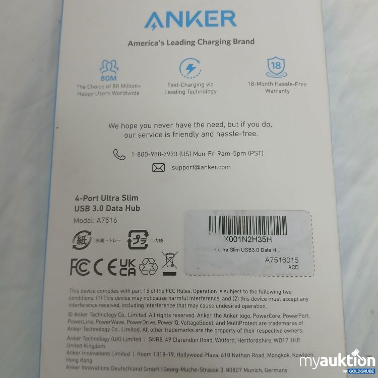 Artikel Nr. 817229 Artikel Nr. 817229: Anker 4-Port Ultra Slim USB 3.0 Data Hub A7516