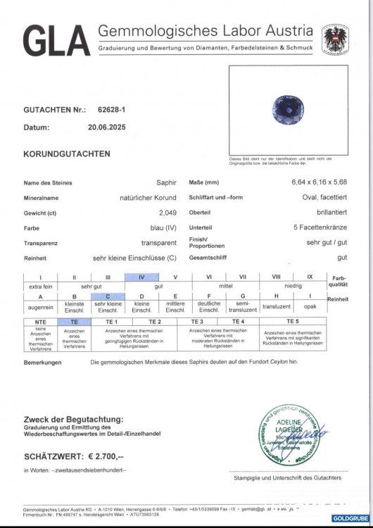 Artikel Nr. 397232: Saphir - natürlicher Korund 2,049ct