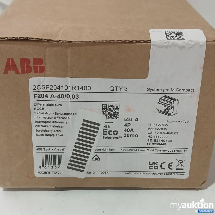 Artikel Nr. 447234: ABB Fehlerstrom Schutzschalter F204 A-40/0,03, 3Stk