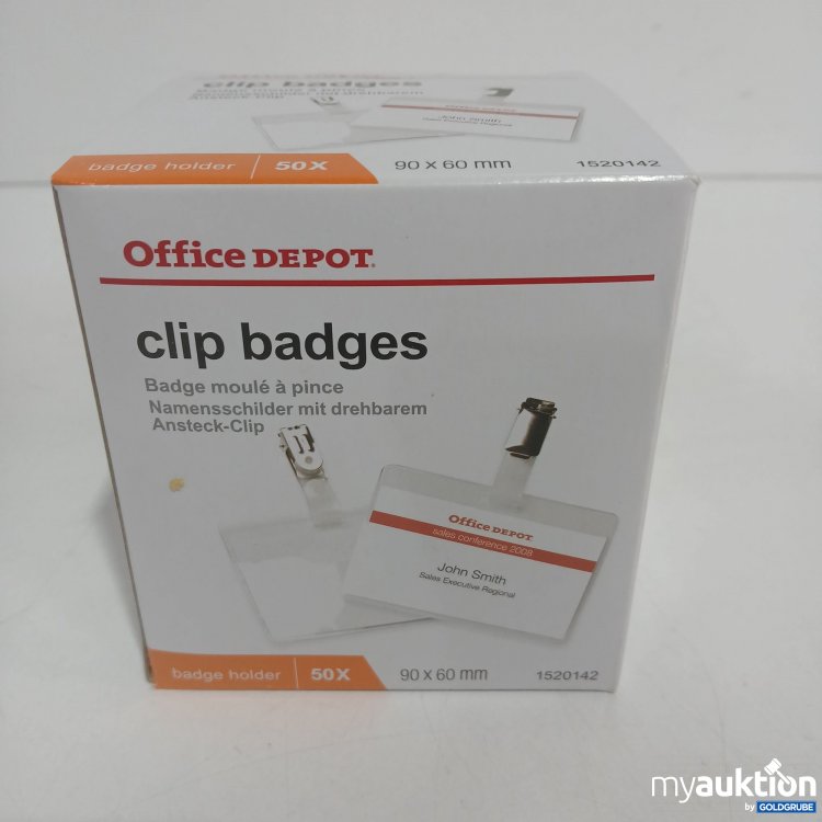 Artikel Nr. 519238 Artikel Nr. 519238: Office Depot Clip badges 90x60mm 50Stk