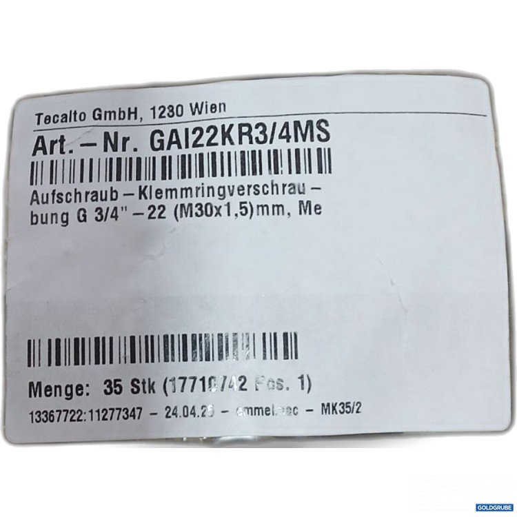 Artikel Nr. 523264: Aufschraub-Klemmringverschrau M30x1,5mm 35Stk Art.Nr: GAI22KR3/4MS