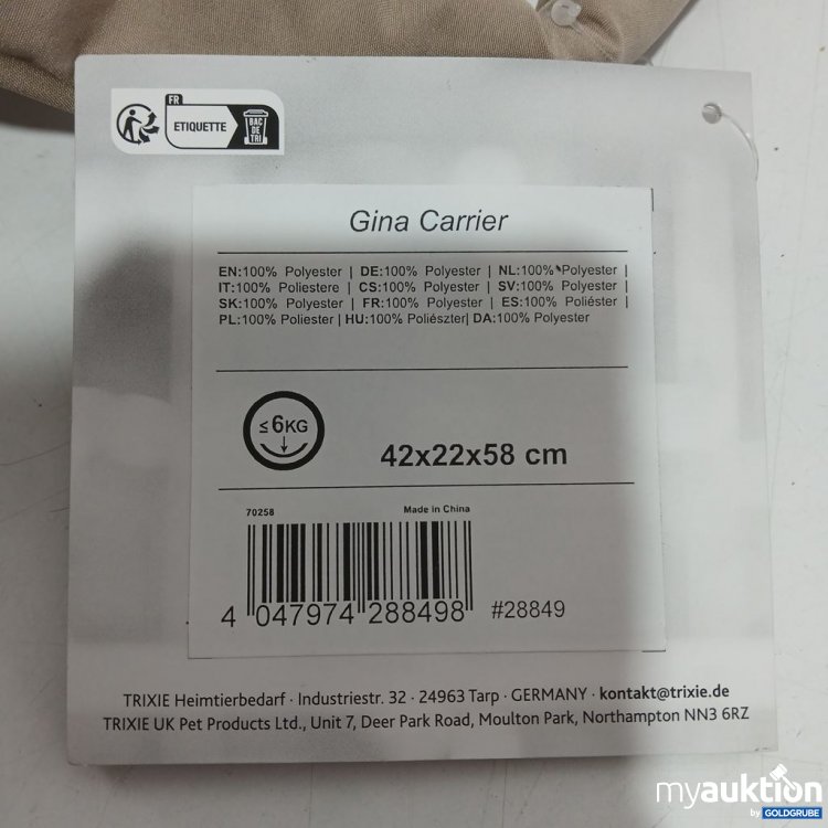 Artikel Nr. 921264: Trixie Gina Carrier Tasche beige 6kg