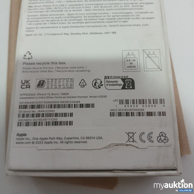 Artikel Nr. 397265: Apple iPhone 15, Black 128GB 