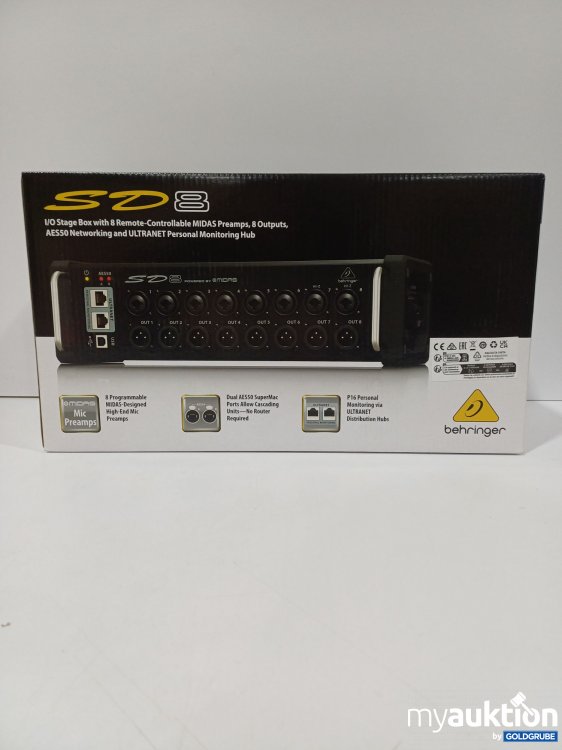 Artikel Nr. 888267: Behringer SD8, digitale I/O-Stagebox mit acht fernsteuerbaren MIDAS-Mikrofonvorverstärkern, acht analogen XLR-Ausgängen, AES50-Netzwerkfähigkeit und einem ULTRANET Personal Monitoring Hub