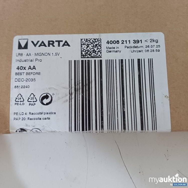 Artikel Nr. 467271 Artikel Nr. 467271: VARTA 40x AA LR6 Mignon 1,5V Industrial Pro