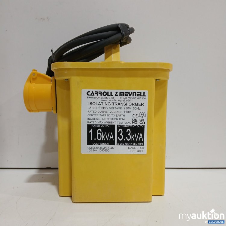 Artikel Nr. 527272 Artikel Nr. 527272: Carroll & Meynell Isolating Transformer 1,6 kVA 230 V