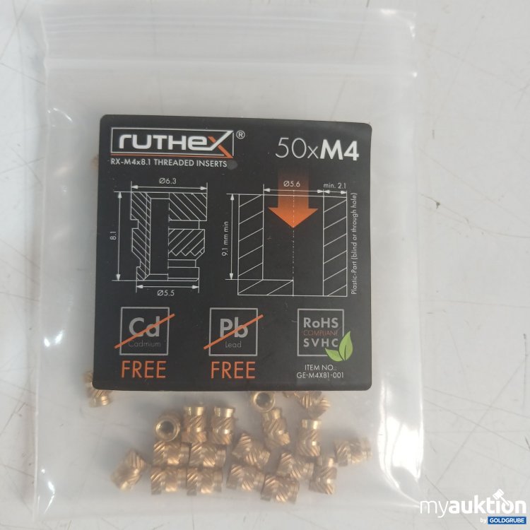 Artikel Nr. 931276 Artikel Nr. 931276: Ruthex 50×M4 RX - M4×8.1 Threaded Inserts