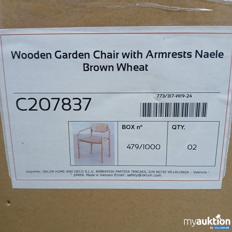 Artikel Nr. 961277: Sklum Wooden Garden Chair with Armrests Naele Brown Wheat C207837 2stk  