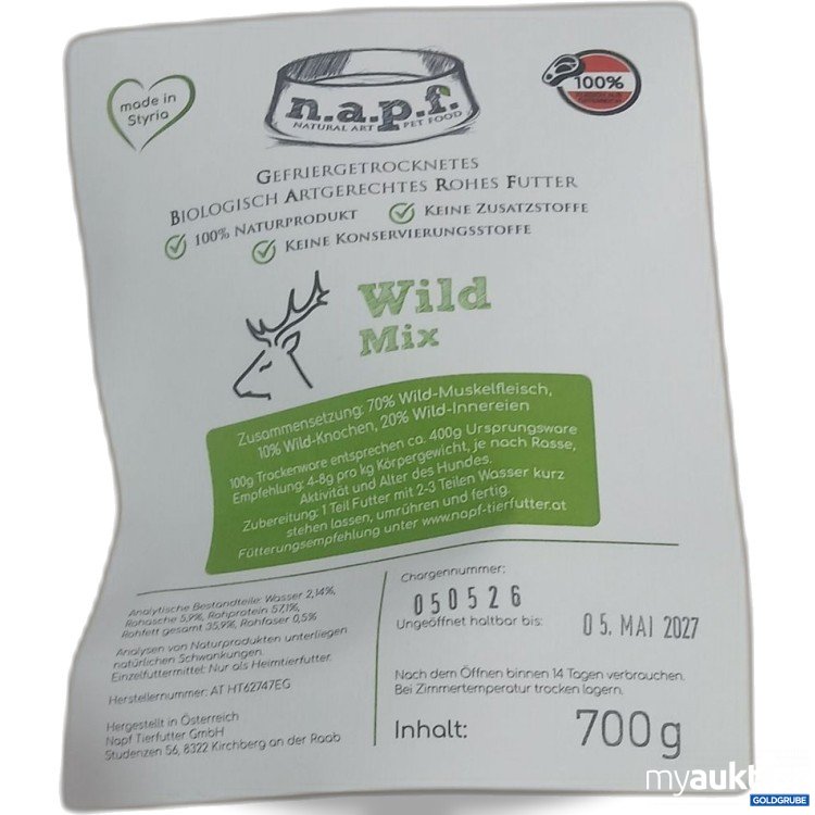 Artikel Nr. 985280: Napf gefriergetrocknetes biologisch artgerechtes roher Futter Wild Mix 700g 