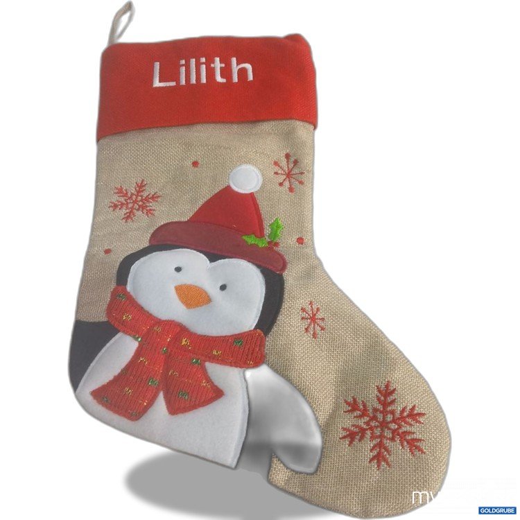 Artikel Nr. 939283: Weihnachtsstrumpf mit Pinguin und Name Lilith