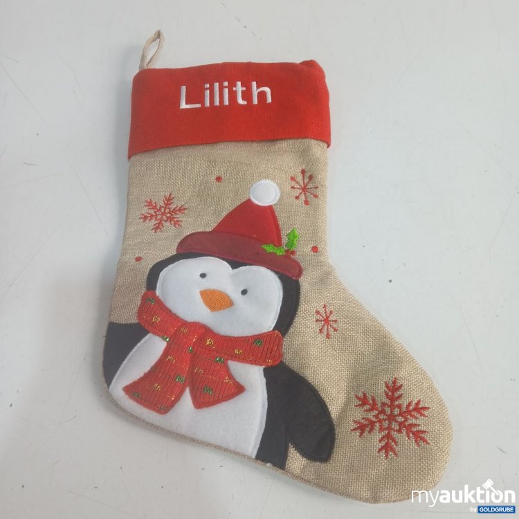 Artikel Nr. 939283: Weihnachtsstrumpf mit Pinguin und Name Lilith