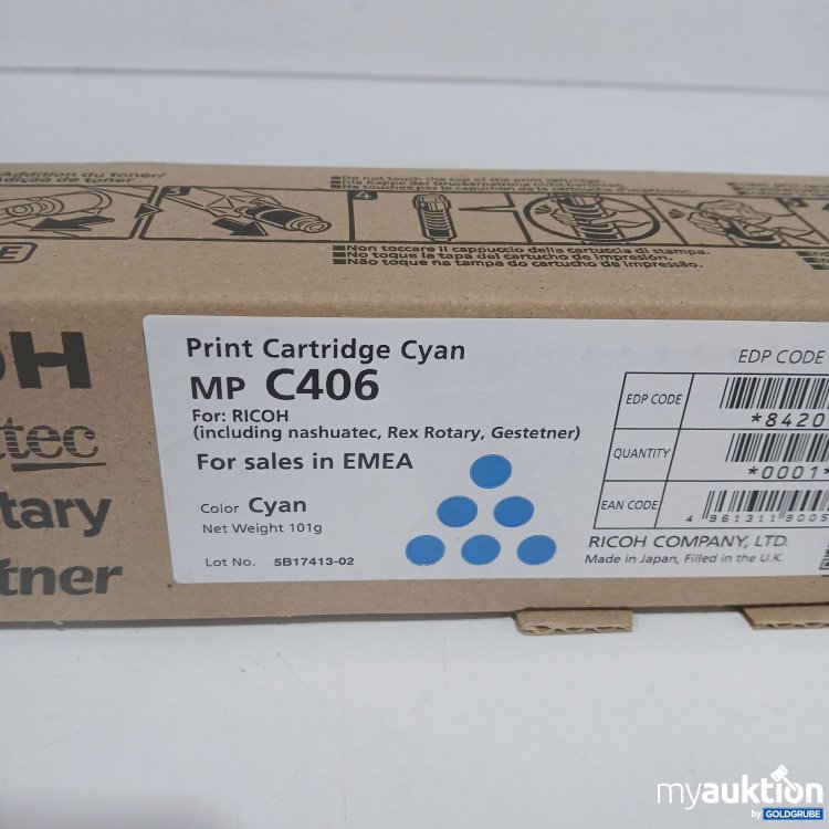 Artikel Nr. 964284: Ricoh Print Cartridge Cyan MP C406 101g 