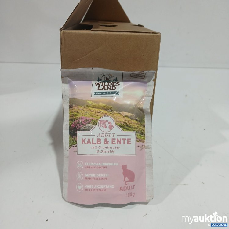 Artikel Nr. 876287 Artikel Nr. 876287: Wildes Land Adulr Kalb & Ente mit Cranberries & Distelöl Katzenfutter 12x100g