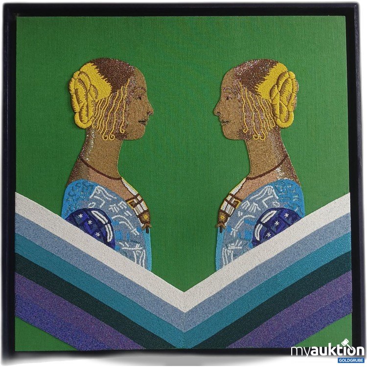 Artikel Nr. 980299 Artikel Nr. 980299: Jonathan Adler "Renaissance Reflection" Original Gemälde Handbestickt 3/3 Edition 7, ca 93×93cm