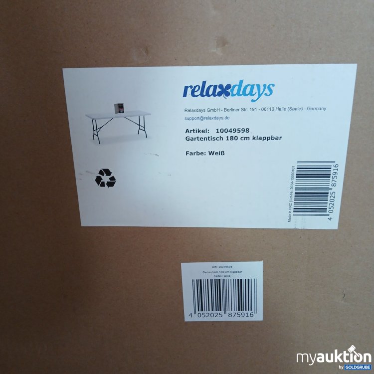 Artikel Nr. 982301: Relaxdays Gartentisch 180cm klappbar 