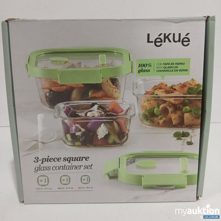 Artikel Nr. 916305: Lekue 3-piece square glass Container Set 1100ml 800ml 520ml 
