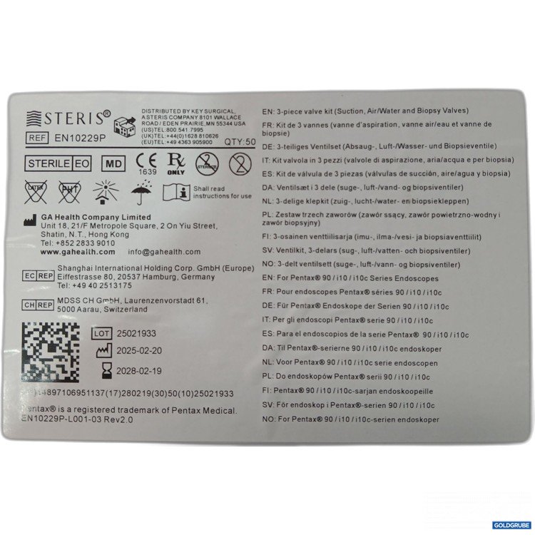 Artikel Nr. 952305: Steris 3teiliges Ventilset (Absaug-,Luft,Wasser und Biopsieventile)50Stk 