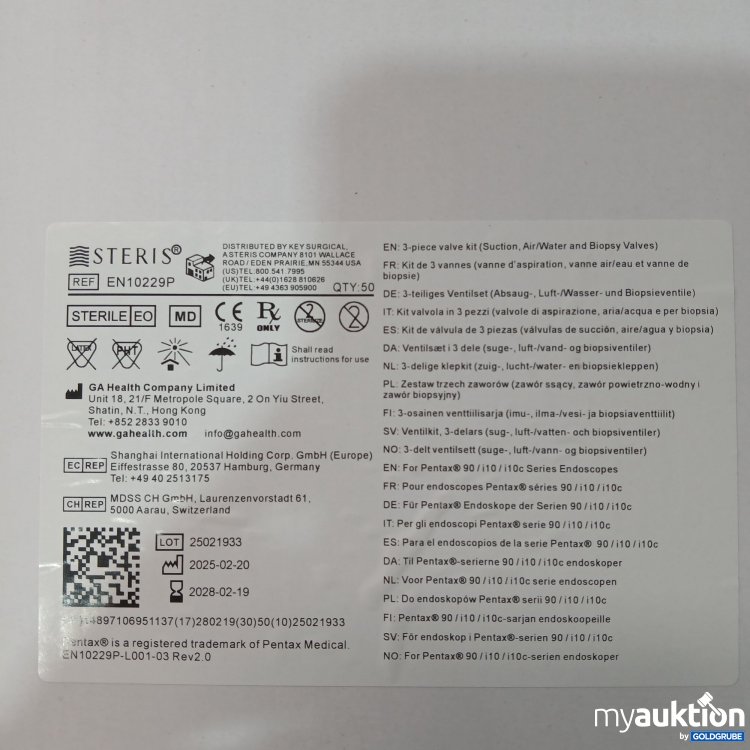 Artikel Nr. 952305: Steris 3teiliges Ventilset (Absaug-,Luft,Wasser und Biopsieventile)50Stk 