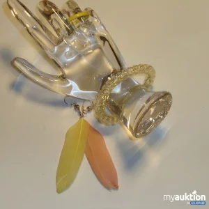 Auktion dreiteilig Gelb und Apricot: Feder-Ohrhänger + Telefonkabel-Armband + Bandring