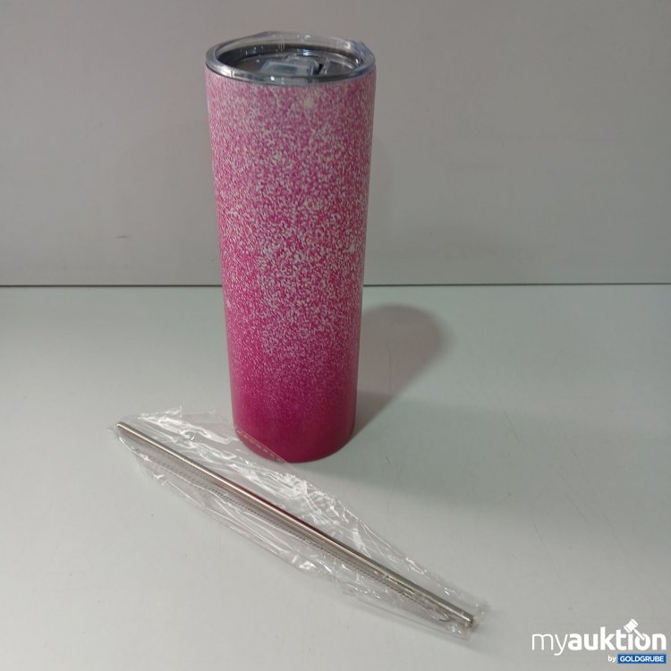 Artikel Nr. 840308: Glitzernder Reisebecher mit Strohhalm