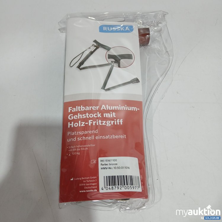 Artikel Nr. 867309: Russka Faltbarer Aluminium Gehstock mit Holz Fritzgriff  15167.100