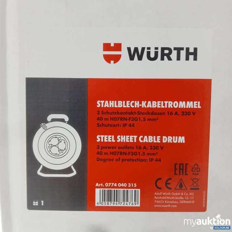 Artikel Nr. 445310 Artikel Nr. 445310: Würth Stahlblech Kabeltrommel Art.No. 0774040315