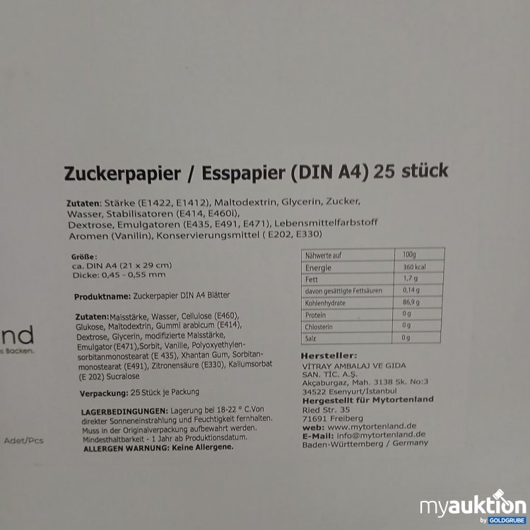 Artikel Nr. 922311: my tortenland Zuckerpapier Esspapier DIN A4 25 Stück