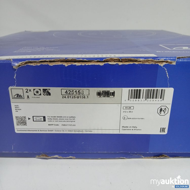 Artikel Nr. 816312 Artikel Nr. 816312: ATE Bremsscheiben Audi,Seat,Skoda,VW, 425158 24.0125-0158.1 2Stk