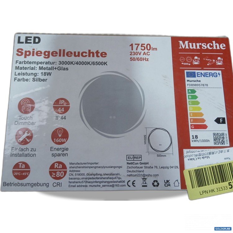 Artikel Nr. 989316 Artikel Nr. 989316: Mursche Spiegelleuchte Farbe Silber 1750Im 230V AC 50/60Hz Durchmesser ca 500mm