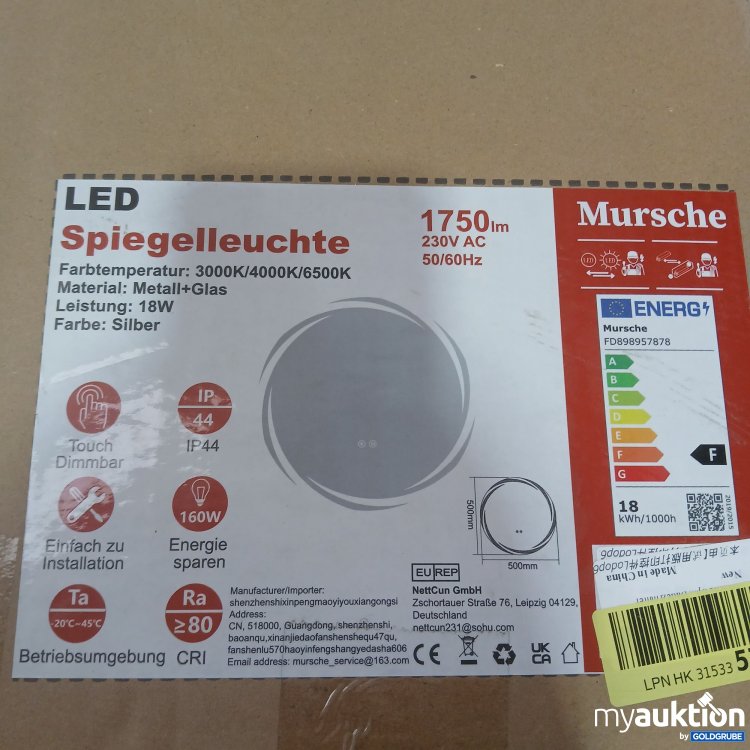 Artikel Nr. 989316 Artikel Nr. 989316: Mursche Spiegelleuchte Farbe Silber 1750Im 230V AC 50/60Hz Durchmesser ca 500mm