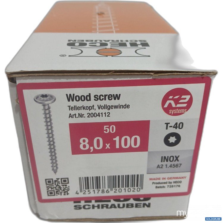 Artikel Nr. 524319: Heco Wood screw Tellerkopf, Vollgewinde 8,0x100 T-40 50Stk 