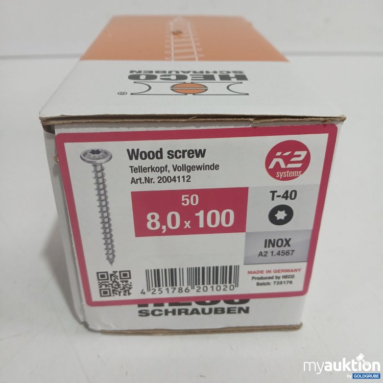Artikel Nr. 524319: Heco Wood screw Tellerkopf, Vollgewinde 8,0x100 T-40 50Stk 