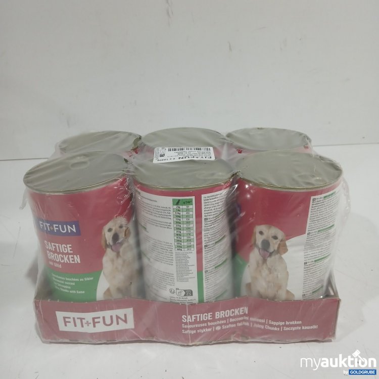 Artikel Nr. 477325 Artikel Nr. 477325: Fit+Fun Hundefutter saftige Brocken mit Rind 6x1240g