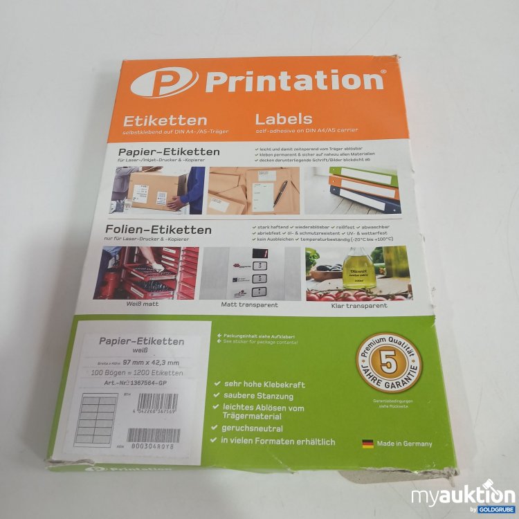 Artikel Nr. 821331 Artikel Nr. 821331: Printation Papier Etiketten weiß 97mmx42,3mm 100Bögen