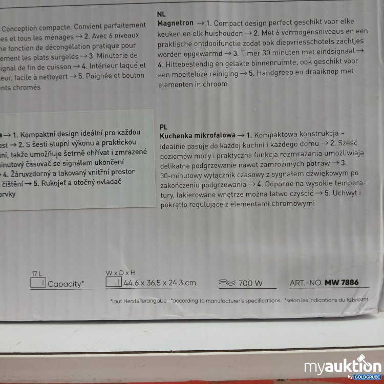 Artikel Nr. 445332: Severin Mikrowelle 17L, Model. No. MW 7886.160