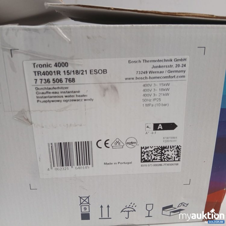 Artikel Nr. 442335: BOSCH Tronic 4000 Durchlauferhitzer TR4001R 15/18/21 ESOB