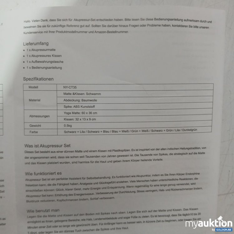 Artikel Nr. 993337: NY-CT35 Akupressur Set 
Model NY-CT35