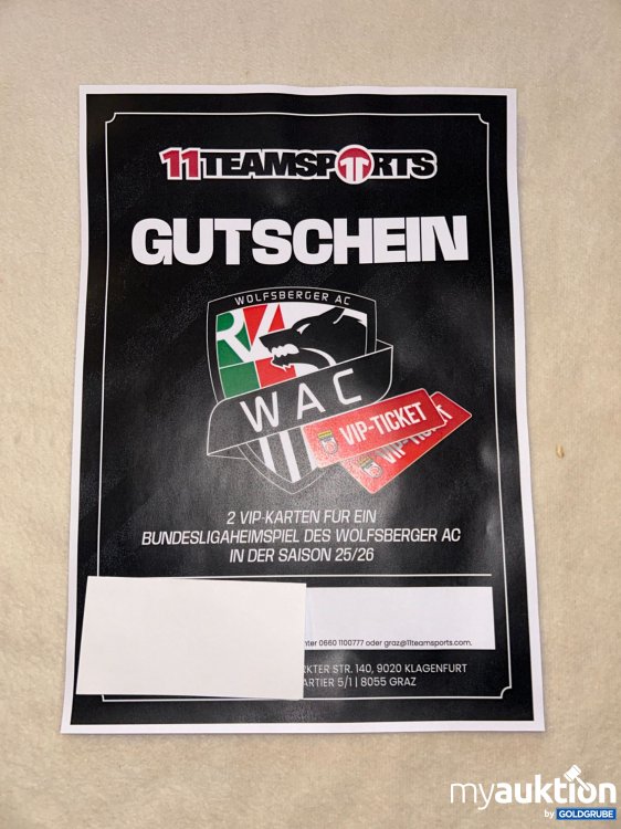 Artikel Nr. 904342: 2 VIP-Karten für ein Heimspiel des Wolfsberger AC 