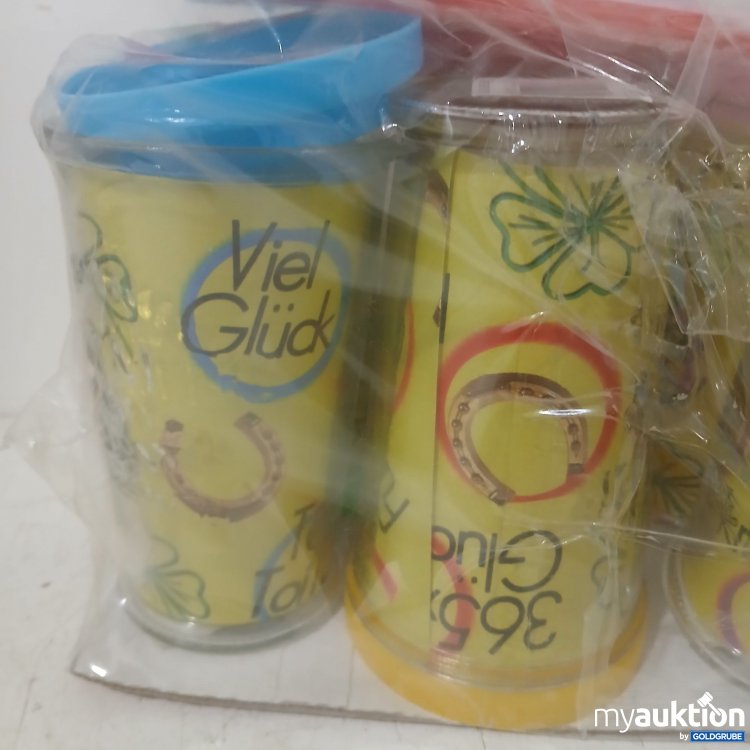 Artikel Nr. 929344: Glasbecher "Viel Glück" mit Strohhalme 6Pack