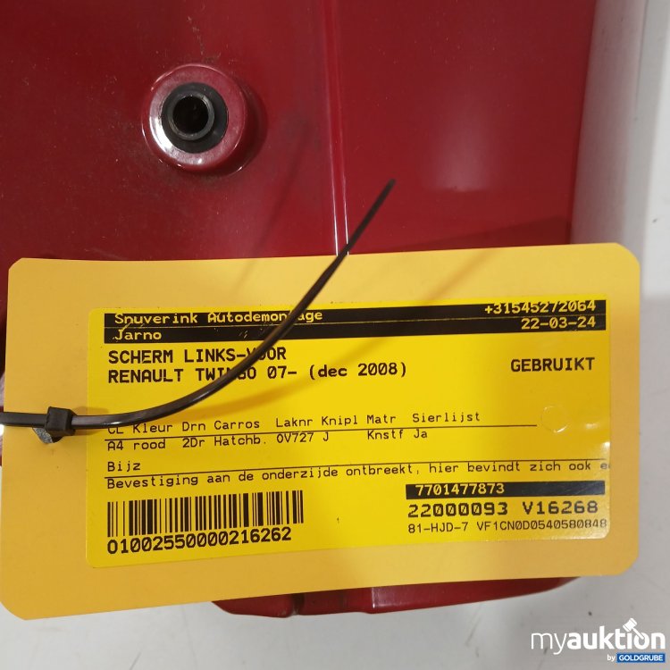 Artikel Nr. 952347: Scherm Links Vorne Renault Twingo 07 7701577873 22000093 V16268