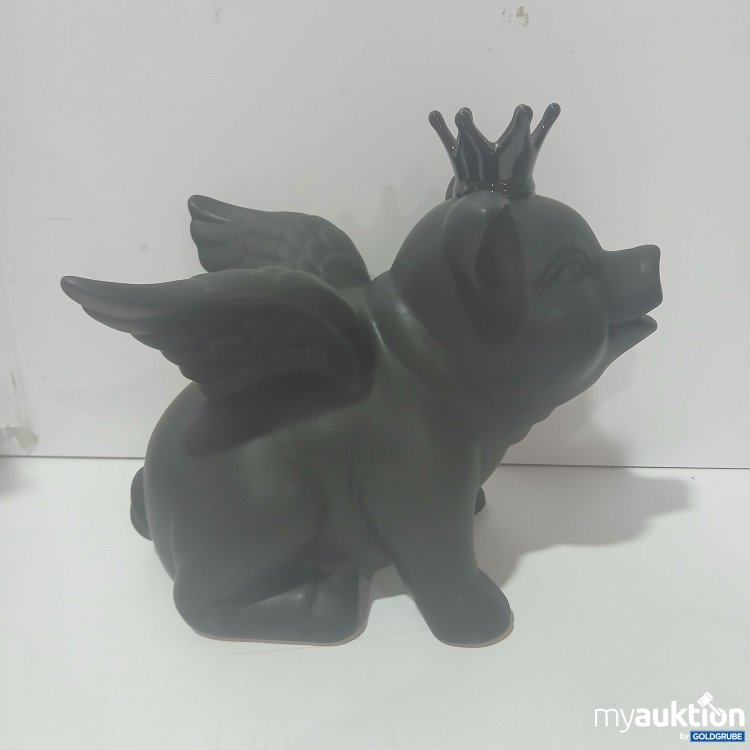 Artikel Nr. 995353: Gilde Deko-Keramik-Schwein schwarz mit Krone und Flügel ca 30cm hoch 