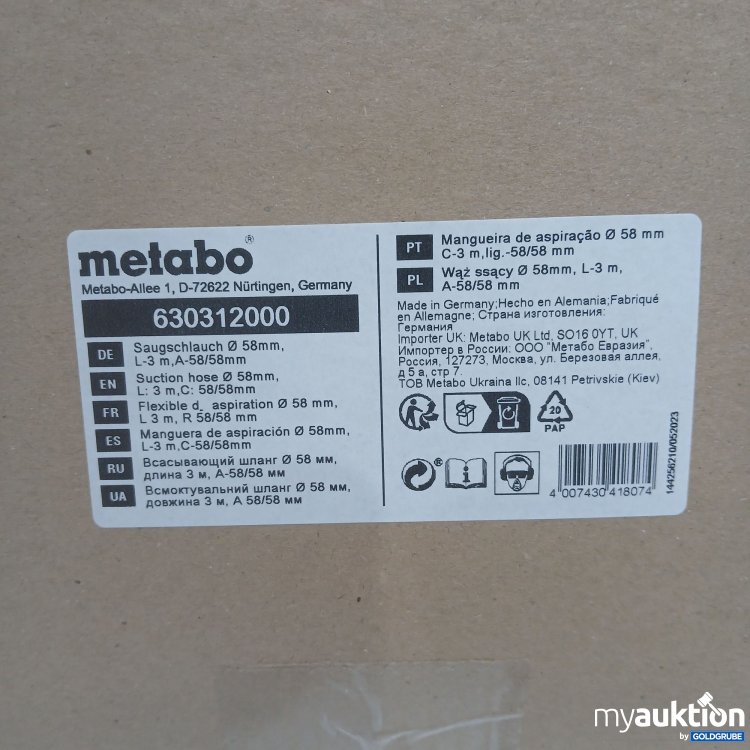 Artikel Nr. 461357 Artikel Nr. 461357: Metabo Saugschlauch ø58mm L-3m 630312000