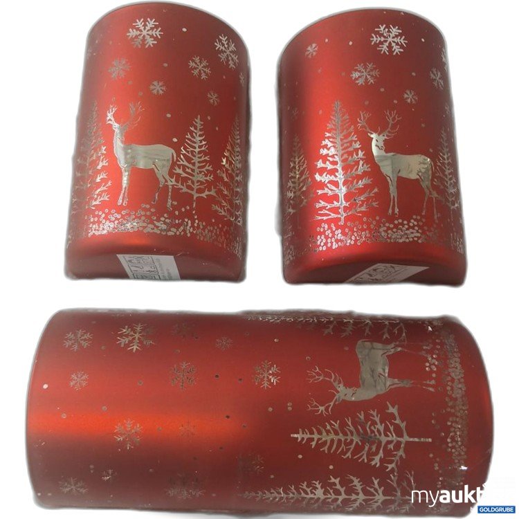 Artikel Nr. 933359: Windlichter Weihnachten Rot 2x10cm, 1x15cm mit LED