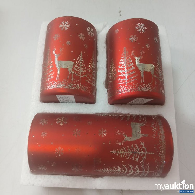 Artikel Nr. 933359: Windlichter Weihnachten Rot 2x10cm, 1x15cm mit LED