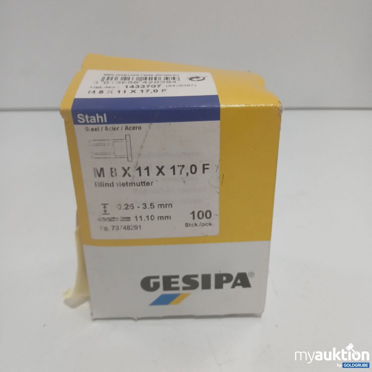 Artikel Nr. 902361: Gesipa Stahl Blindnietmuttern M8x11x17,0F 1433707 100 Stück 