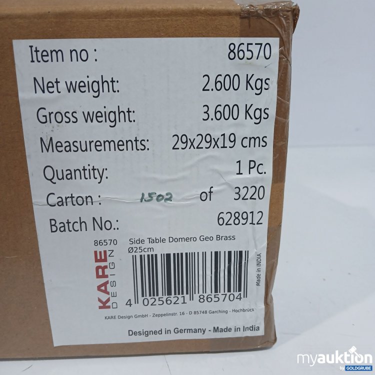 Artikel Nr. 876363 Artikel Nr. 876363: Kare Design Siede Table Domero Geo Brass 25cm