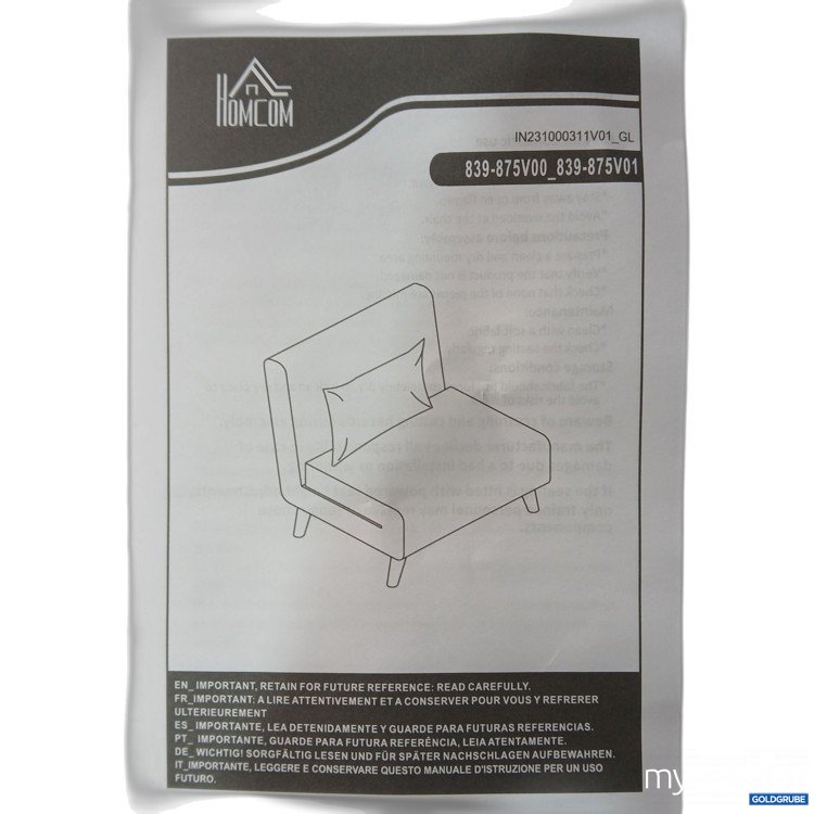 Artikel Nr. 970364 Artikel Nr. 970364: HomCom Klappsofa in Hellgrau, ca 128×74×24cm, Art.No. 839-875V00_839-875V01