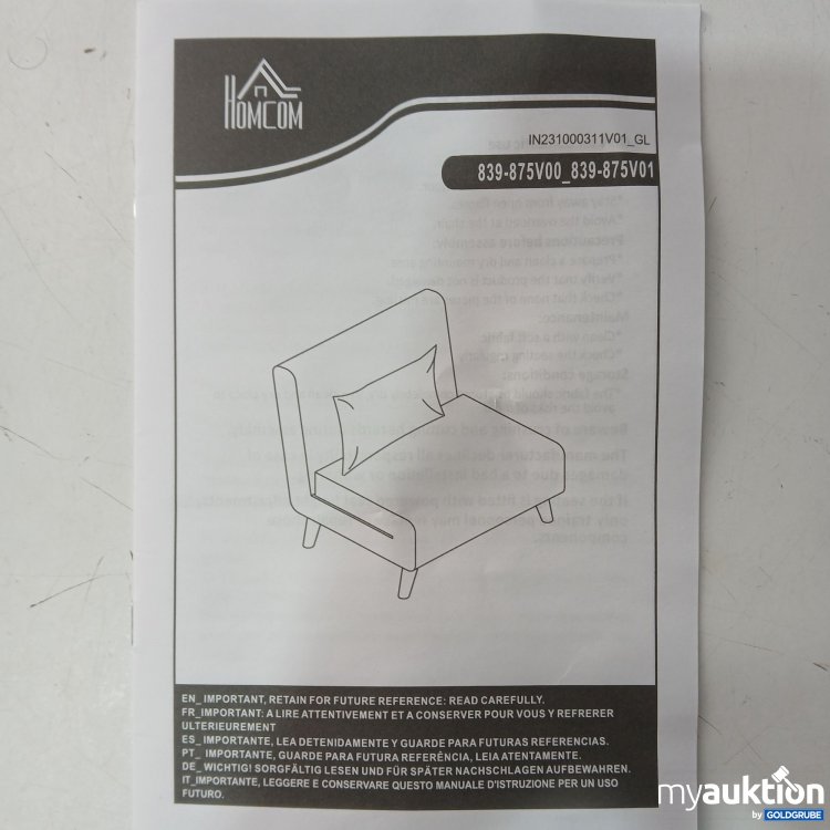 Artikel Nr. 970364 Artikel Nr. 970364: HomCom Klappsofa in Hellgrau, ca 128×74×24cm, Art.No. 839-875V00_839-875V01