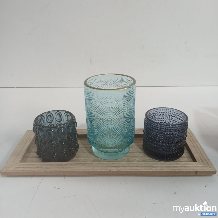 Artikel Nr. 471365 Artikel Nr. 471365: Bonprix Glas Windlichter mit Muster auf Holztablett