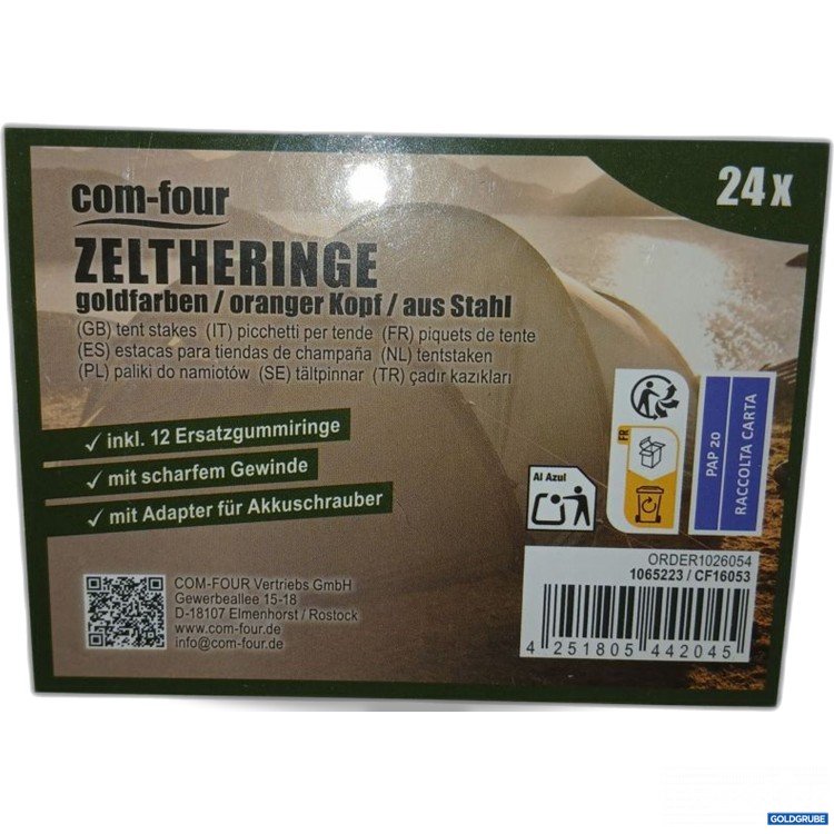 Artikel Nr. 922370: com-four Zeltheringe goldfarben/oranger Kopf aus Stahl 24x
